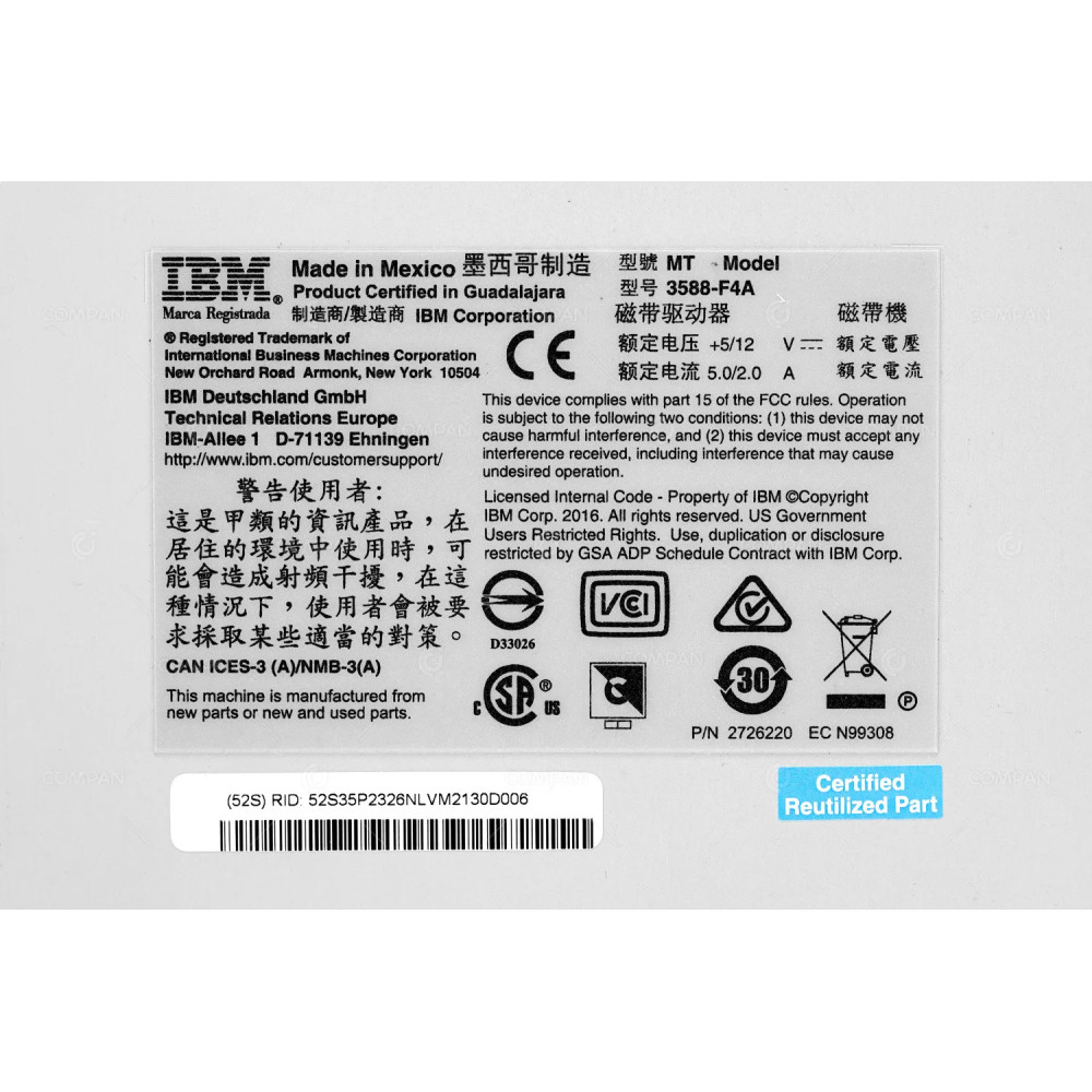 3588-F4A  IBM ULTRIUM 4 LTO4 4G FC TS1040 DRIVE 800GB 1.6TB FOR IBM TS3500